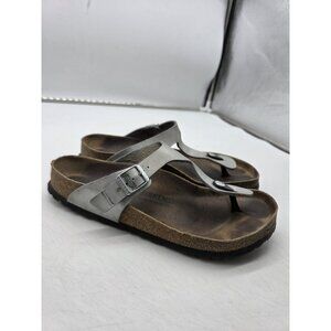 Birkenstock Gizeh Shoes Womens Size 40 Silver Thong Sandals Cork Footbed Germany